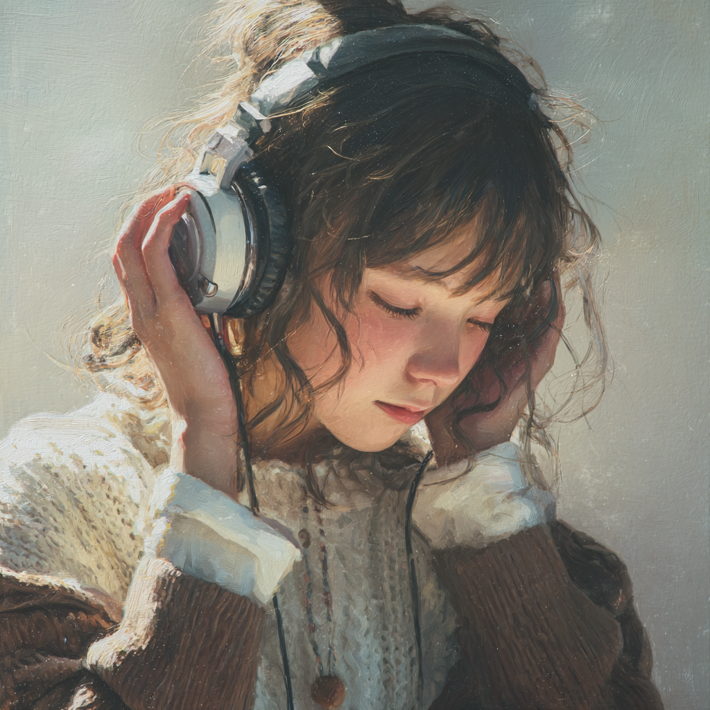 音楽を聴く少女